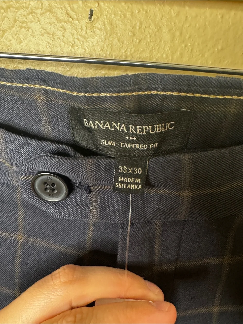 Banana Republic Mens 33x30 Slim Tapered Fit Navy Plaid Dress Pants NWT